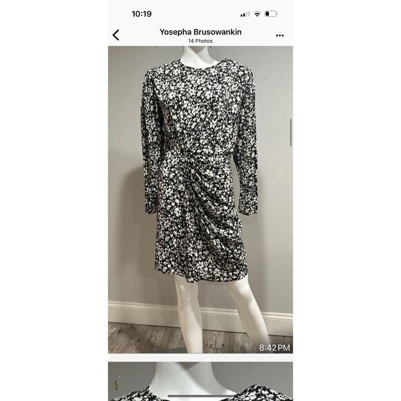 Isabel Marant Black and White Dulce Floral Long Sleeve Mini Dress Size Medium (4 - Picture 3 of 11